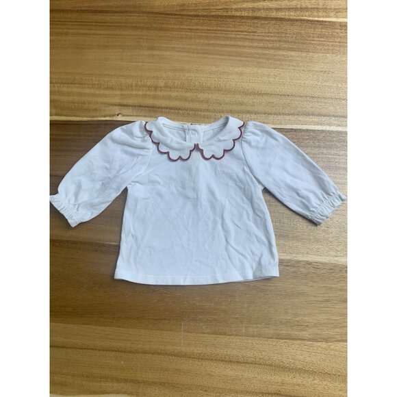 Cat & Jack Baby Girl White Blouse & Red Pants Set With Scalloped Collar Size 3-6 - Picture 3 of 12